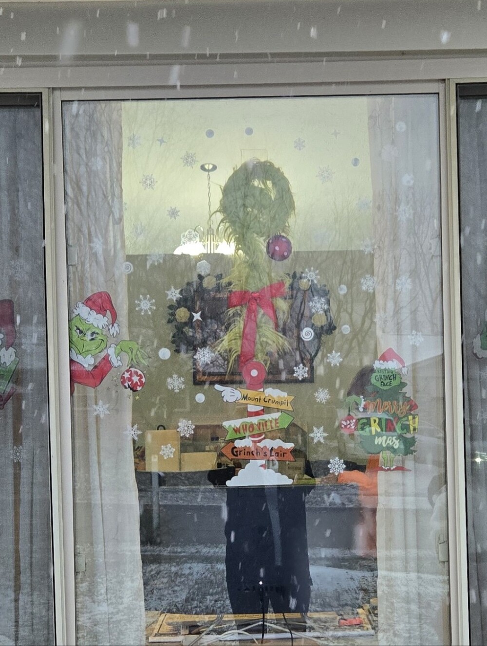 Festive Lime Green Furry Grinch Candy Cane Door Hanger - EUC - Picture 2 of 7